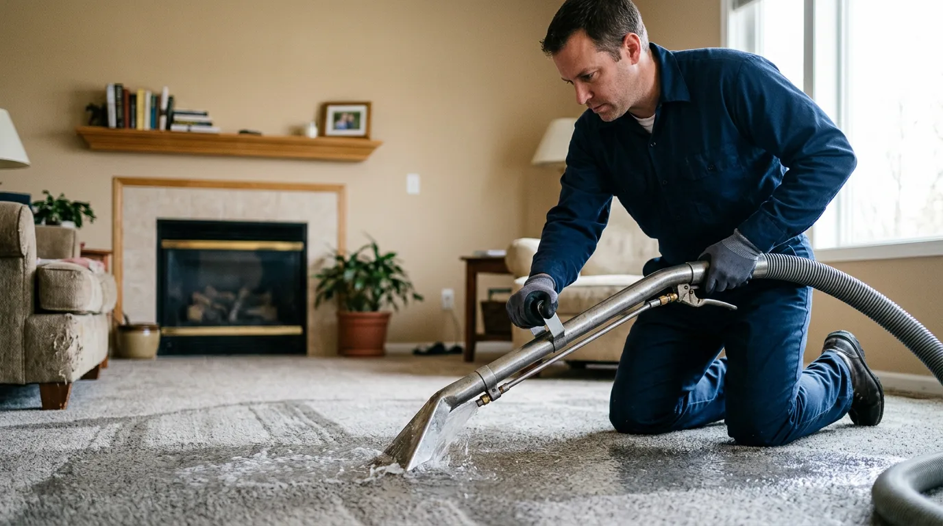Water damage restoration technician working near Rosendale, WI